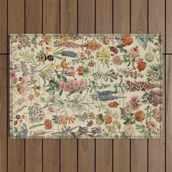 French Vintage Flowers Chart Adolphe Millot Fleurs Larousse Pour Tous Funky Cozy Boho Maximalist Outdoor Rug Gallery Image 1