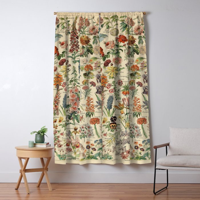 French Vintage Flowers Chart Adolphe Millot Fleurs Larousse Pour Tous Funky Cozy Boho Maximalist Window Curtain