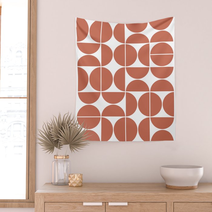 Mid Century Modern Geometric 04 Terracotta Wall Tapestry Gallery Image 2