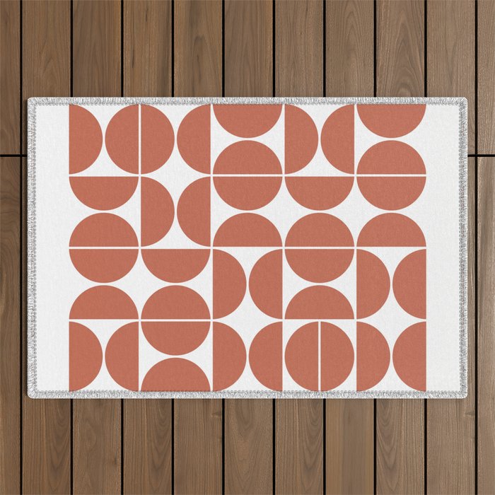 Mid Century Modern Geometric 04 Terracotta Outdoor Rug Gallery Image 1