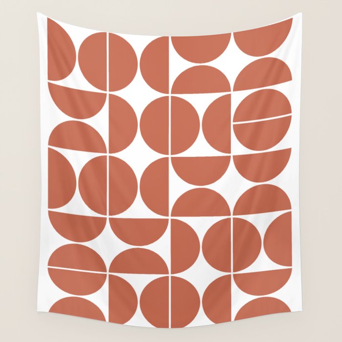 Mid Century Modern Geometric 04 Terracotta Wall Tapestry Gallery Image 4