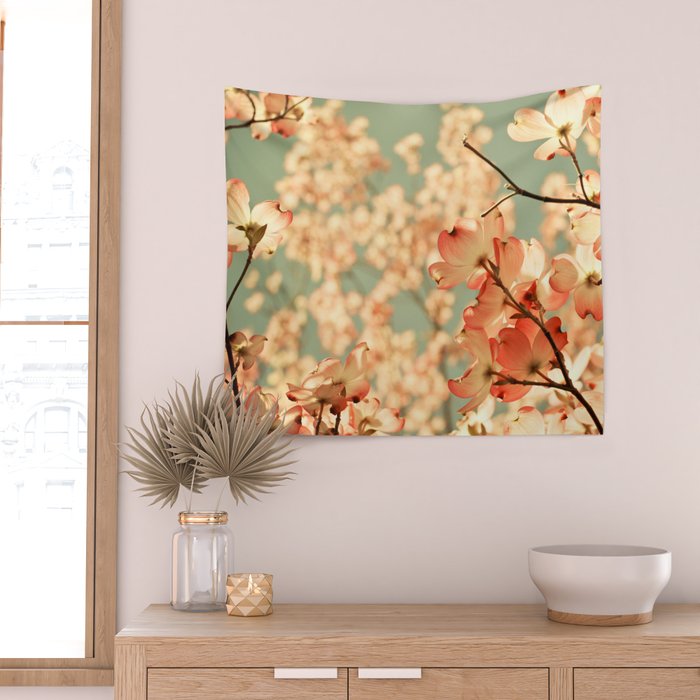 Pink Flowers on a Spring Day Wall Tapestry Gallery Image 2