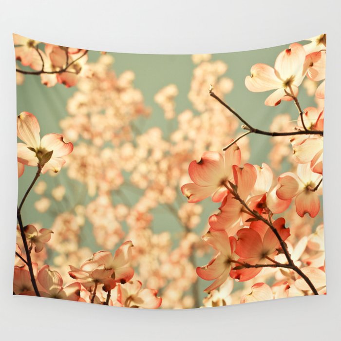 Pink Flowers on a Spring Day Wall Tapestry