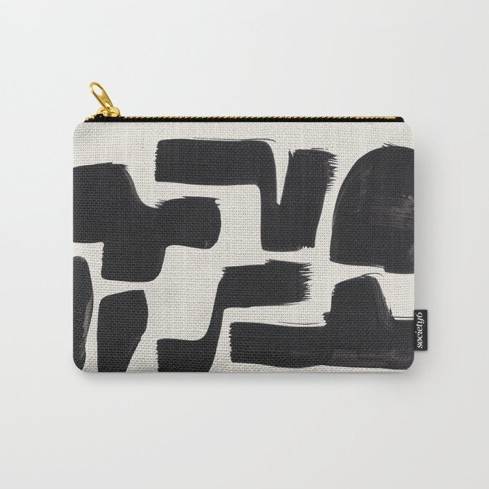 Mid Century Modern Minimalist Abstract Art Brush Strokes Black & White Ink Art Shapes Carry All Pouch Gallery Image 1