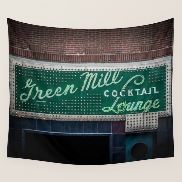 Green Mill Cocktail Lounge Vintage Neon Sign Uptown Chicago Wall Tapestry Gallery Image 4