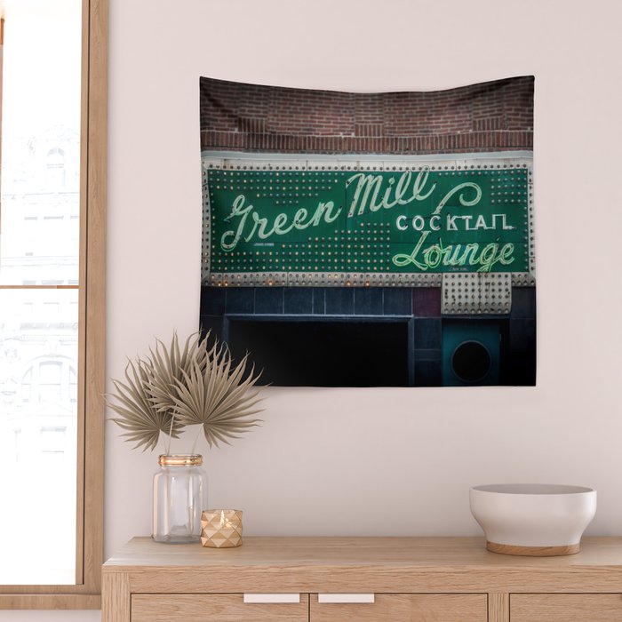 Green Mill Cocktail Lounge Vintage Neon Sign Uptown Chicago Wall Tapestry Gallery Image 2