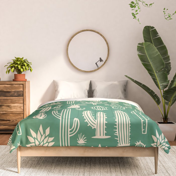 Retro hand drawn cactus plant pattern Comforter Gallery Image 3