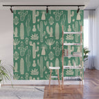 Retro hand drawn cactus plant pattern Wall Mural Gallery Image 1