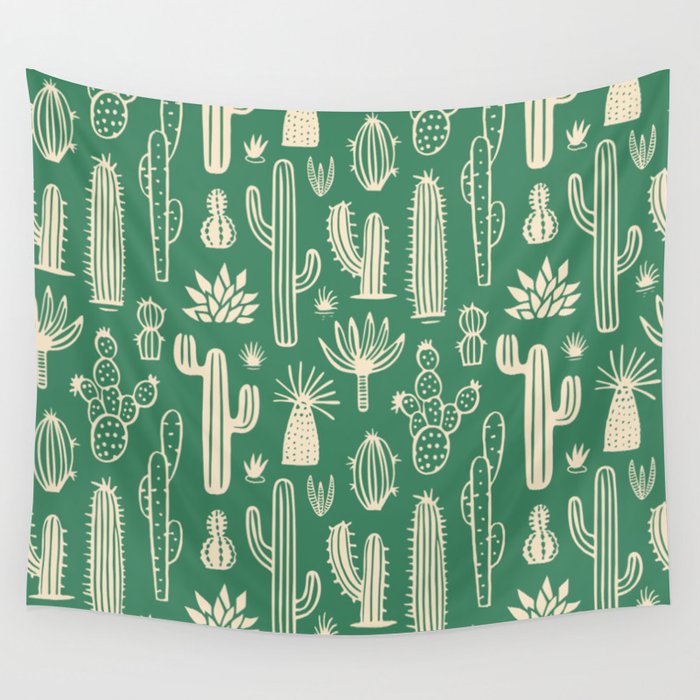 Retro hand drawn cactus plant pattern Wall Tapestry Gallery Image 1