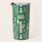 Retro hand drawn cactus plant pattern Travel Mug Gallery Image 3