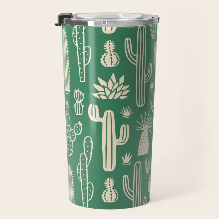 Retro hand drawn cactus plant pattern Travel Mug Gallery Image 3