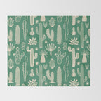 Retro hand drawn cactus plant pattern Throw Blanket Gallery Image 2