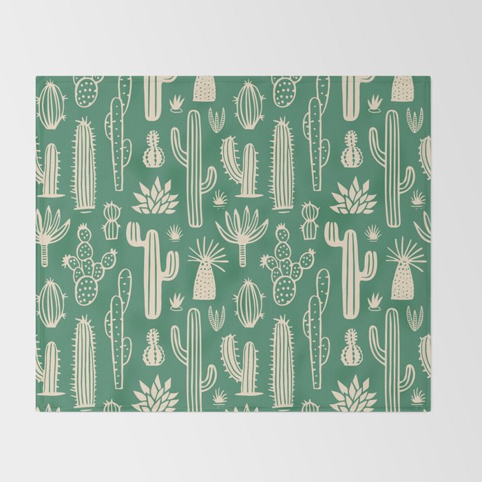 Retro hand drawn cactus plant pattern Throw Blanket Gallery Image 2