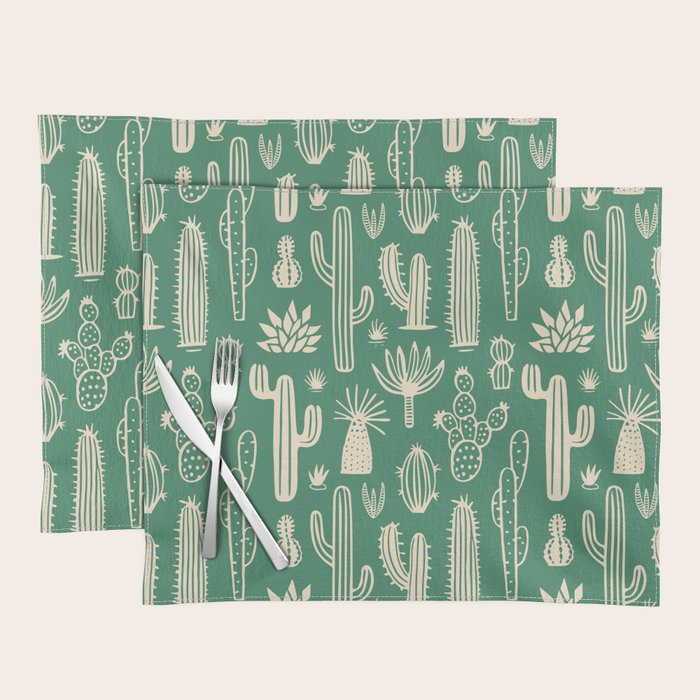 Retro hand drawn cactus plant pattern Placemat Gallery Image 1
