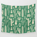 Retro hand drawn cactus plant pattern Wall Tapestry Gallery Image 4