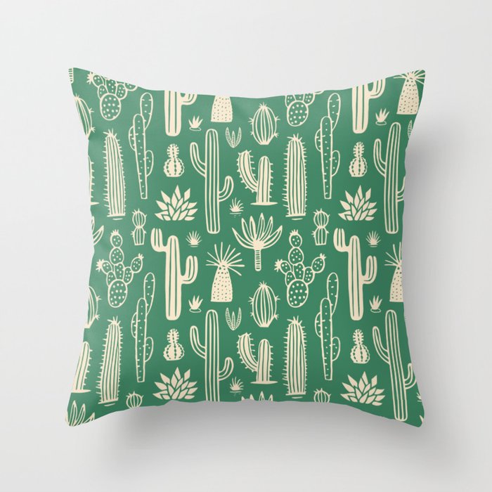 Retro hand drawn cactus plant pattern Throw Pillow Gallery Image 6