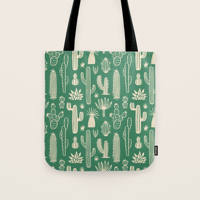 Retro hand drawn cactus plant pattern Tote Bag Gallery Image 1