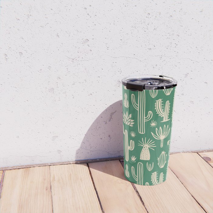 Retro hand drawn cactus plant pattern Travel Mug Gallery Image 4