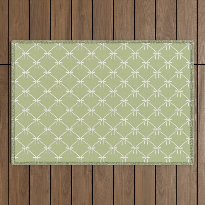 Bows & Ribbons Pattern XXIV Pastel Green Outdoor Rug Gallery Image 1