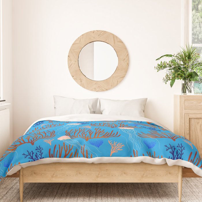 Jellyfish and Coral-Blue Duvet Cover Gallery Image 3