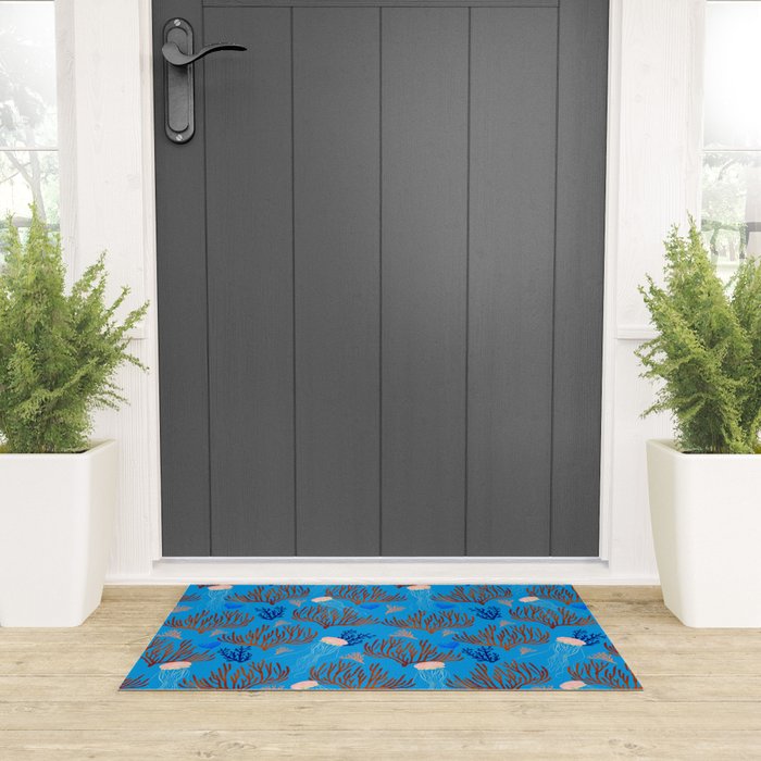 Jellyfish and Coral-Blue Welcome Mat Gallery Image 3