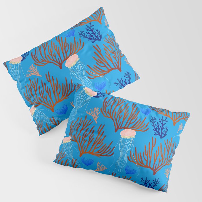 Jellyfish and Coral-Blue Pillow Sham Gallery Image 1