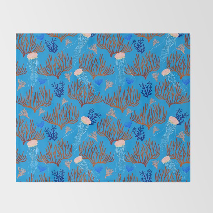 Jellyfish and Coral-Blue Throw Blanket Gallery Image 2