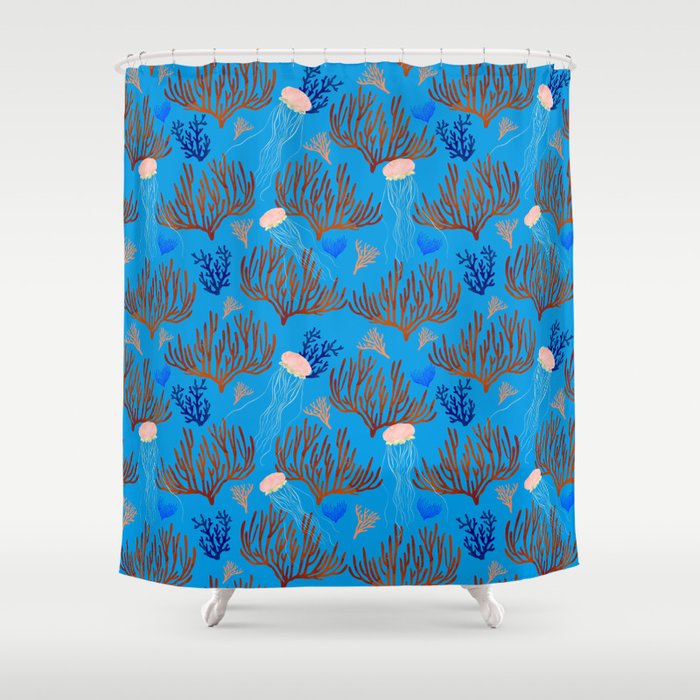 Jellyfish and Coral-Blue Shower Curtain Gallery Image 1