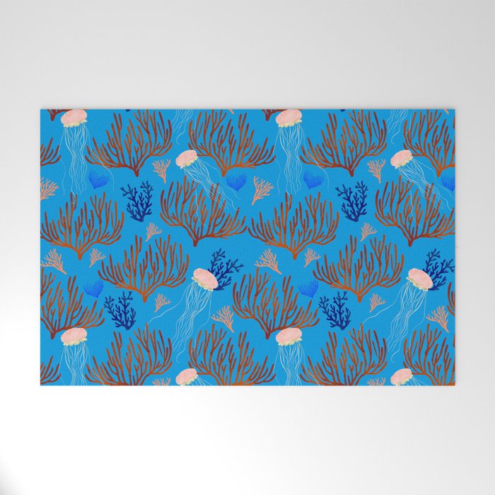 Jellyfish and Coral-Blue Welcome Mat Gallery Image 1