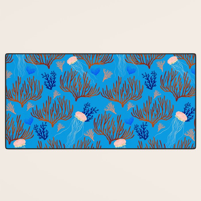 Jellyfish and Coral-Blue Desk Mat Gallery Image 3