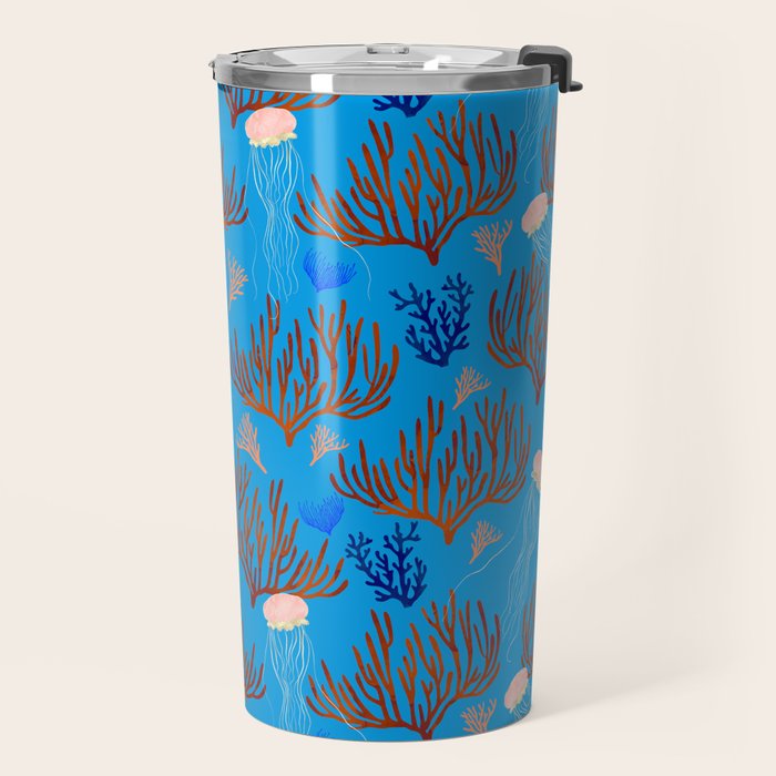 Jellyfish and Coral-Blue Travel Mug Gallery Image 2
