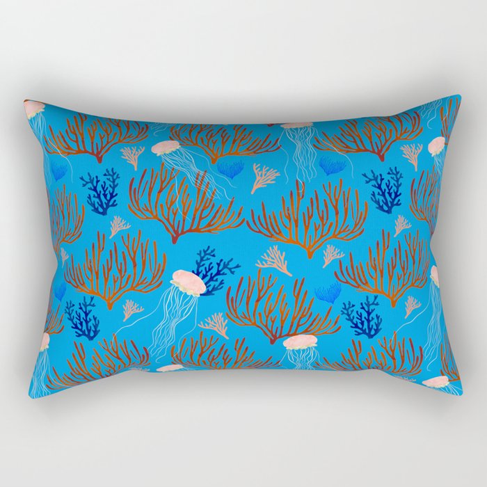 Jellyfish and Coral-Blue Rectangular Pillow Gallery Image 1