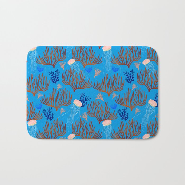 Jellyfish and Coral-Blue Bath Mat Gallery Image 1