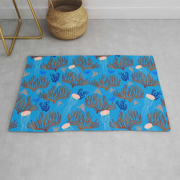 Jellyfish and Coral-Blue Rug Gallery Image 1