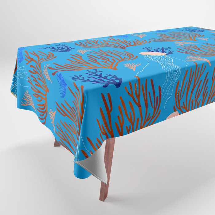 Jellyfish and Coral-Blue Tablecloth Gallery Image 1
