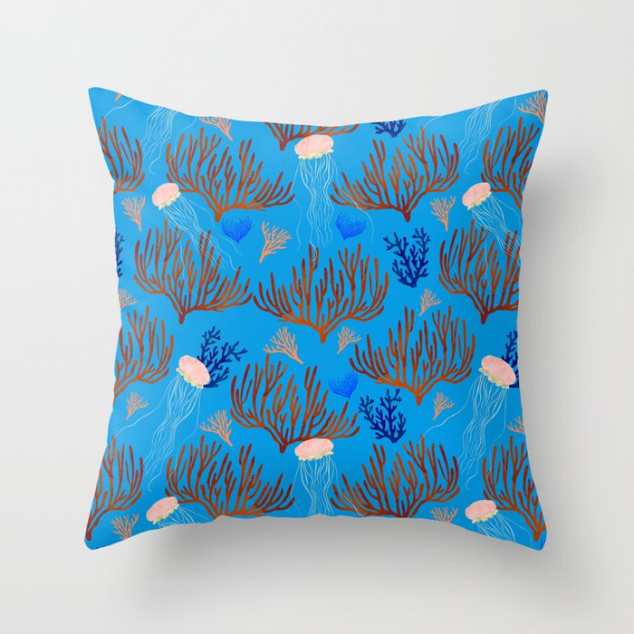 Jellyfish and Coral-Blue Throw Pillow Gallery Image 6