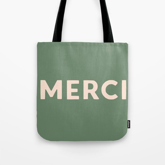 Merci French Retro Hand Lettering Tote Bag Gallery Image 1