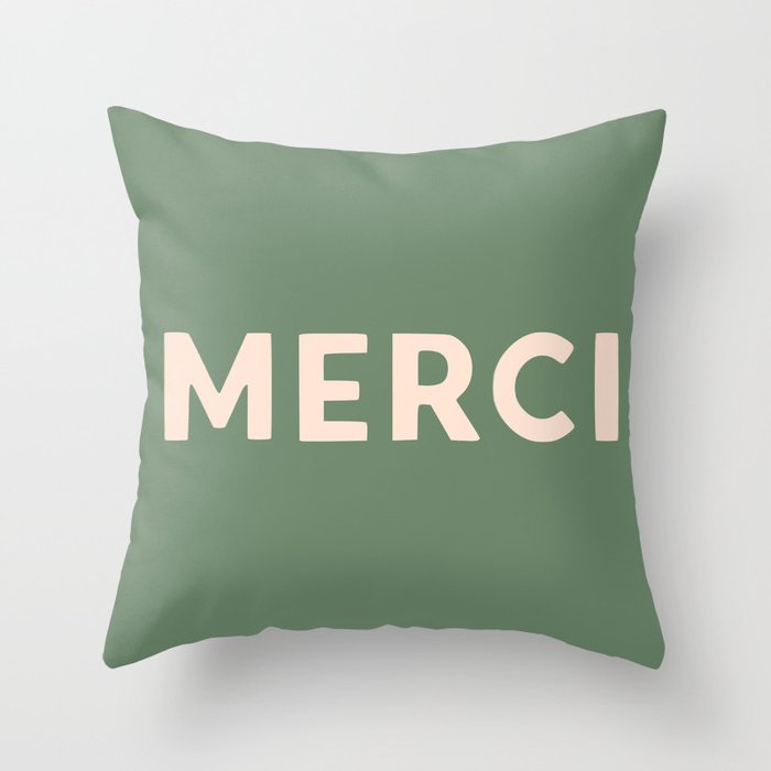 Merci French Retro Hand Lettering Throw Pillow Gallery Image 6