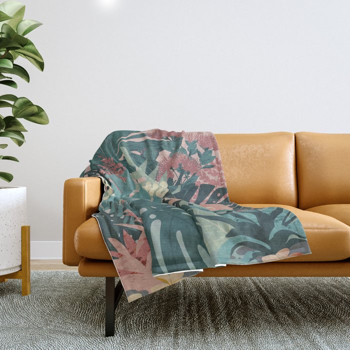 Tropical Tendencies on Peach and Green Throw Blanket Gallery Image 1