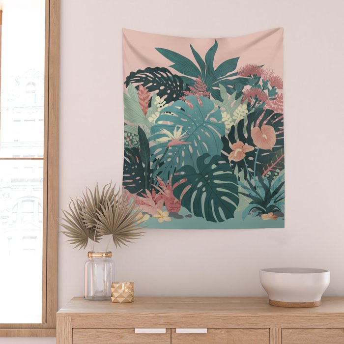 Tropical Tendencies on Peach and Green Wall Tapestry Gallery Image 2