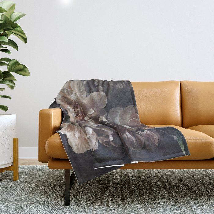 Midnight Peonies  Throw Blanket Gallery Image 1