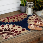 Bohemian Gold Navy Burgundy Hand Drawn Mandala Outdoor Rug Gallery Image 2
