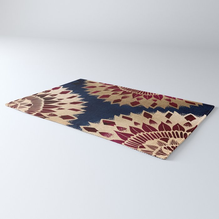 Bohemian Gold Navy Burgundy Hand Drawn Mandala Rug Gallery Image 3