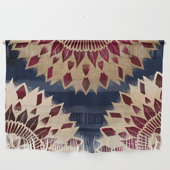 Bohemian Gold Navy Burgundy Hand Drawn Mandala Wall Hanging Gallery Image 1