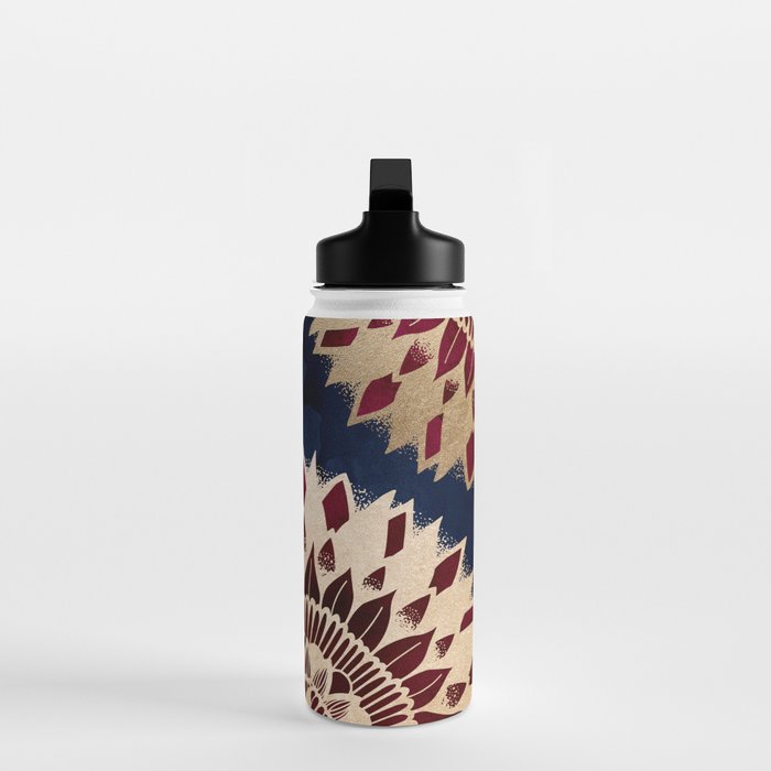 Bohemian Gold Navy Burgundy Hand Drawn Mandala Water Bottle Gallery Image 3