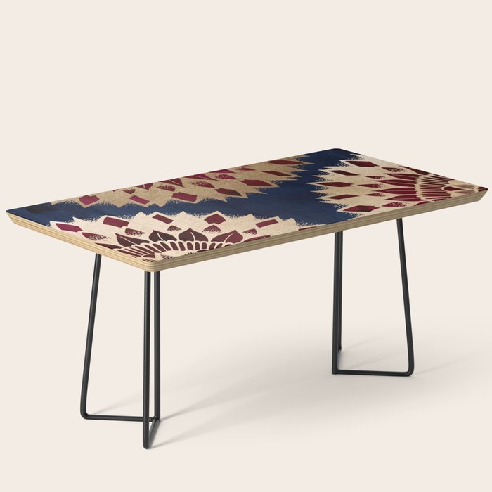 Bohemian Gold Navy Burgundy Hand Drawn Mandala Coffee Table Gallery Image 1