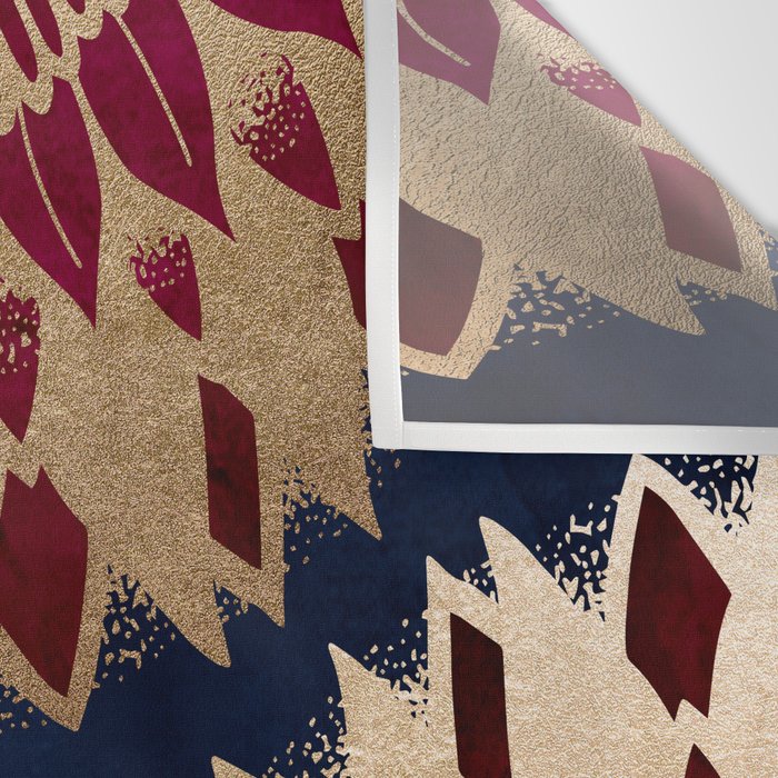 Bohemian Gold Navy Burgundy Hand Drawn Mandala Wall Tapestry Gallery Image 3