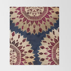 Bohemian Gold Navy Burgundy Hand Drawn Mandala Throw Blanket Gallery Image 2