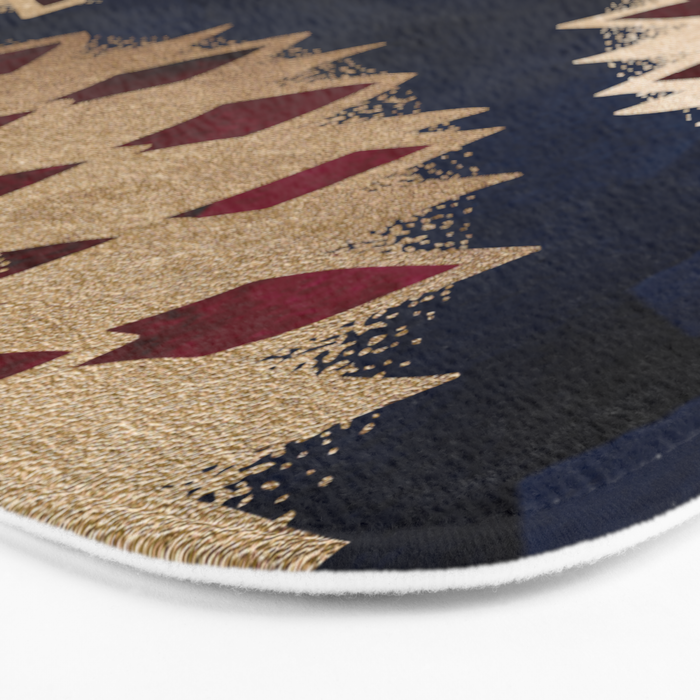 Bohemian Gold Navy Burgundy Hand Drawn Mandala Bath Mat Gallery Image 3