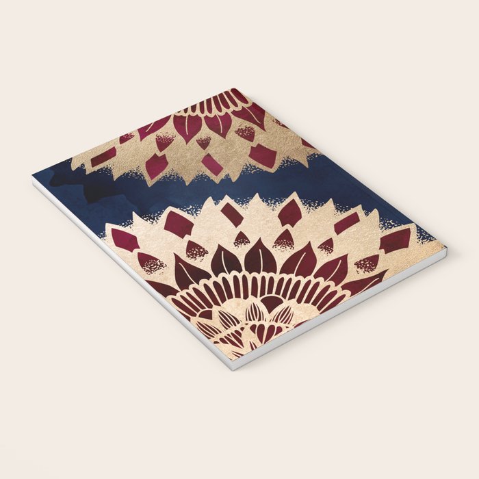Bohemian Gold Navy Burgundy Hand Drawn Mandala Notebook Gallery Image 3